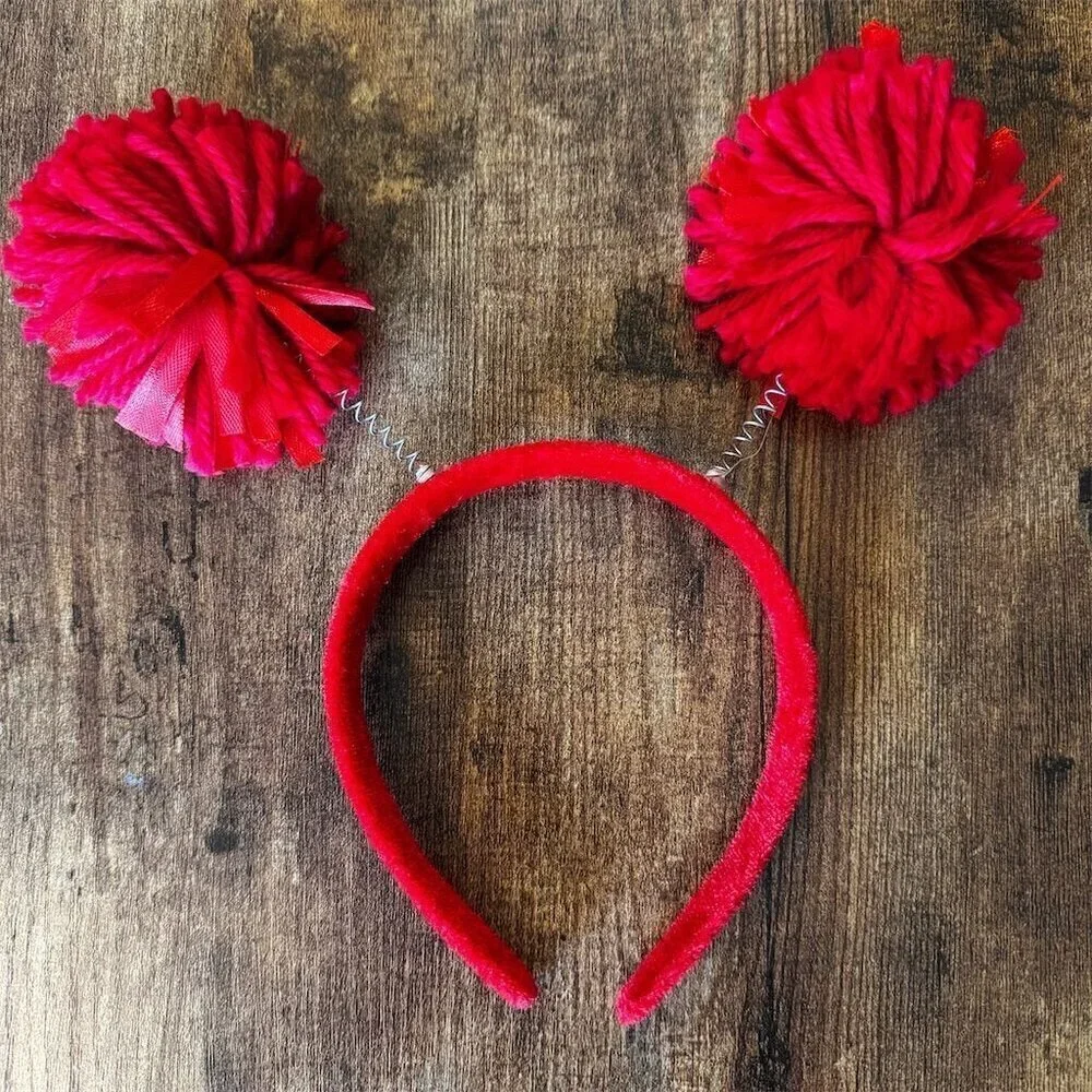 Red Pom Pom Headband Fun Party Costume Accessory Adult Unisex